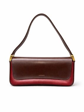 Mondani Brown and Burgundy Leather Shoulder Bag with Gold Accents